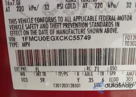 2012 Ford Escape Limited from USA, damaged, VIN 1FMCU0EGXCKC55749